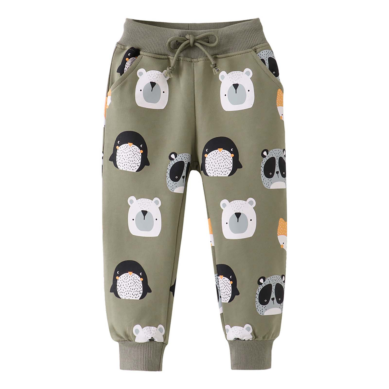 Odeerbi Toddler Boys Cotton Jogger Pants Workout Pants Spring Sports Sweatpants Embroidered Athletic Pants Children Toddler Clothes Olive Green